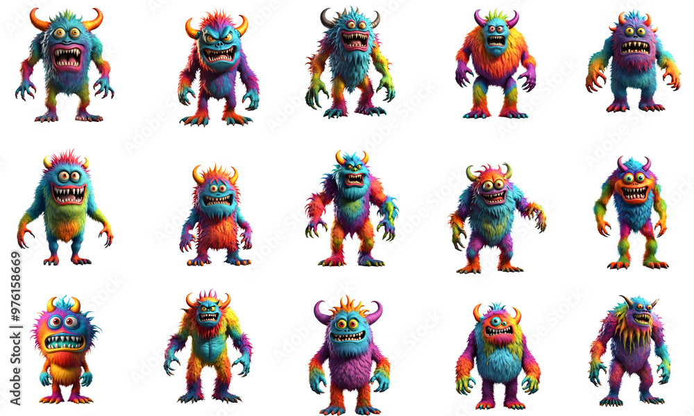 Wall mural 3d illustration set of monster character