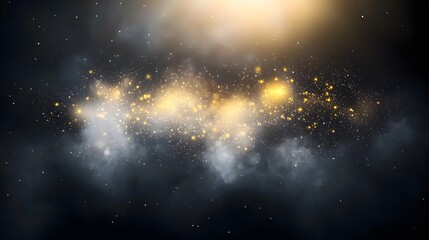 Fototapeta premium Stardust Symphony : Against an inky canvas, delicate particles of stardust dance like ethereal notes in a celestial symphony. Hues of yellow and white intermingle, forming constellations that 