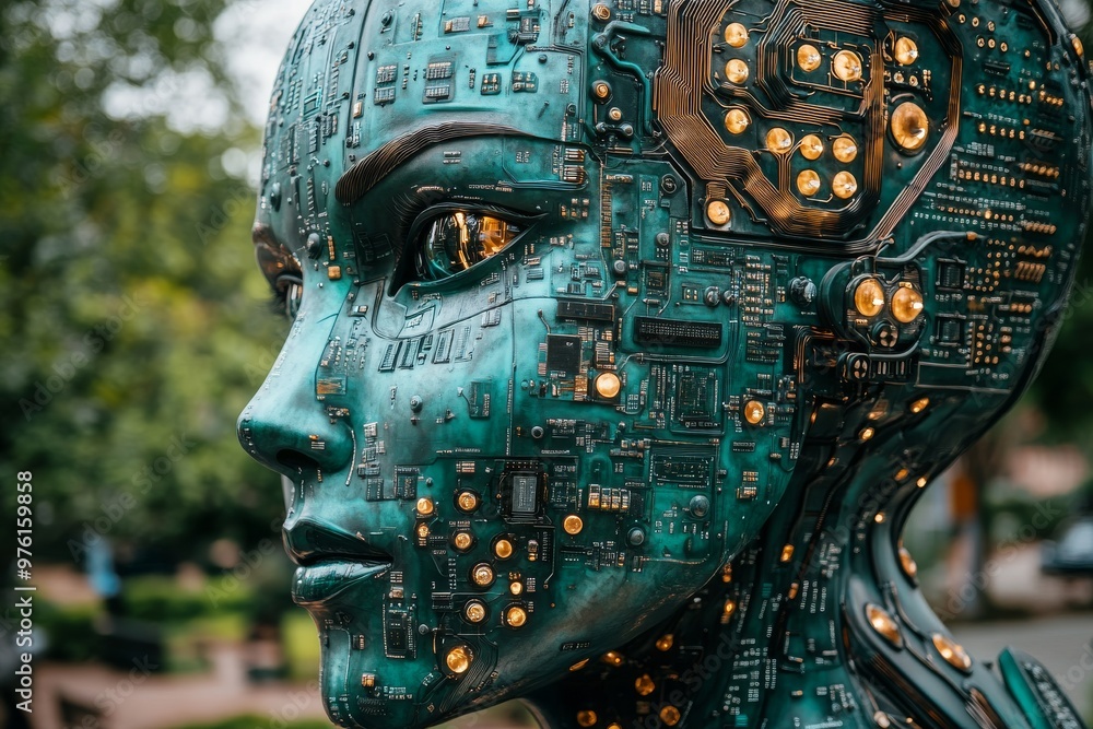 Aufkleber close up of a female robot head symbolizing the precision of artificial intelligence and the future 