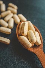 Natural vitamins organic on dark background