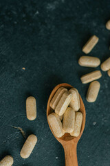 Natural vitamins organic on dark background