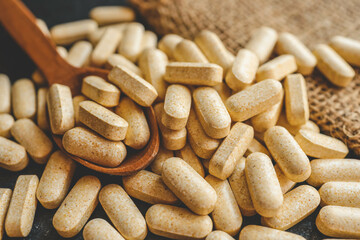 Natural vitamins organic on dark background