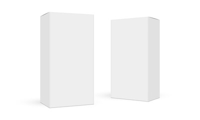 Two Rectangular Paper Packaging Boxes Mockups, Side View, Isolated on White Background. Vector Illustration
