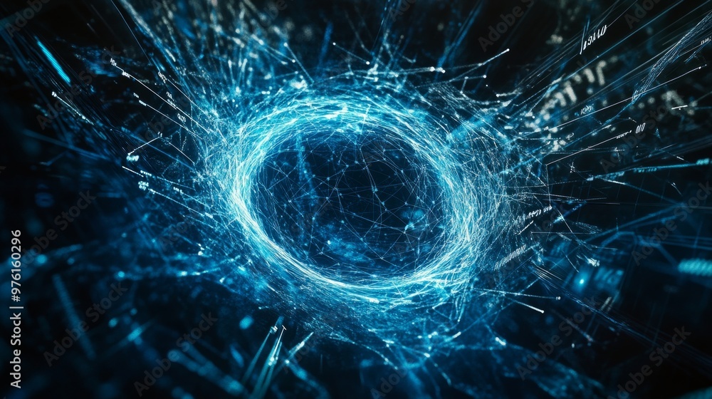Aufkleber a stunning digital abstract image depicting a glowing blue energy vortex. this design showcases intr