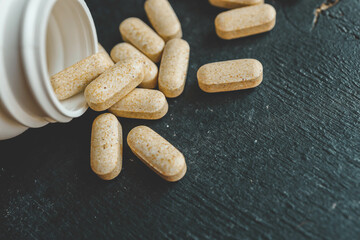 Natural vitamins organic on dark background