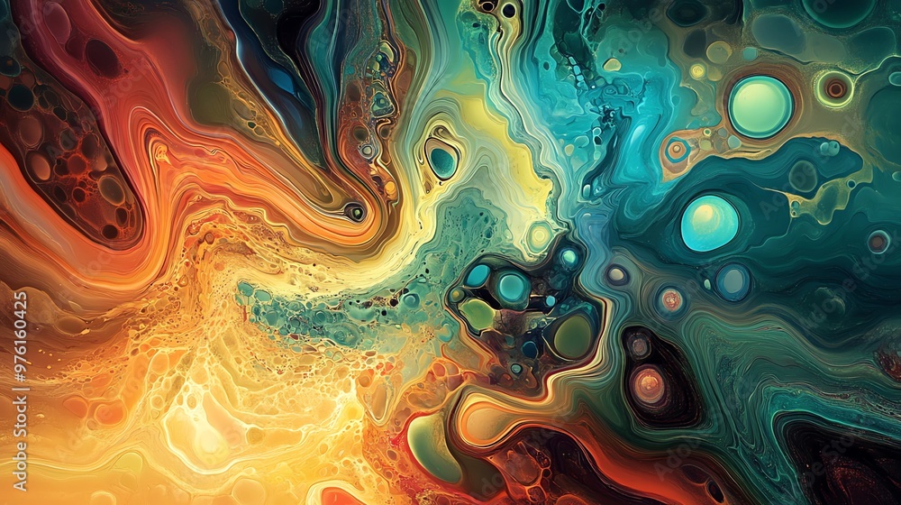 Poster abstract swirls of vibrant colors, creating a mesmerizing and artistic design.