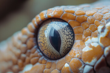 Fototapeta premium Detailed close up of reptile eye, intricate scales, macro photography, animal vision, nature texture concept