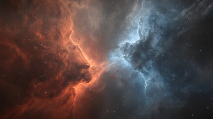 Fototapeta premium Nebula Nexus : In this image, nodes converge—a nexus of cosmic energies. Reds and blues blend harmoniously. The unoccupied portion is like a portal—ready for your audience to step into the unknown. 