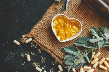 Natural vitamins organic on dark background