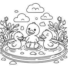 Duck Adventure Coloring Book Illustration Drawing