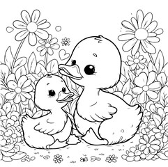 Duck Adventure Coloring Book Illustration Drawing