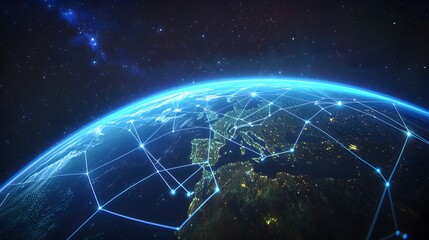 Obraz premium Azure Constellations : Imagine nodes as celestial markers—a map of blue pathways. The white lines connect distant stars. The unmarked space invites poetic musings or perhaps a tagline for an 