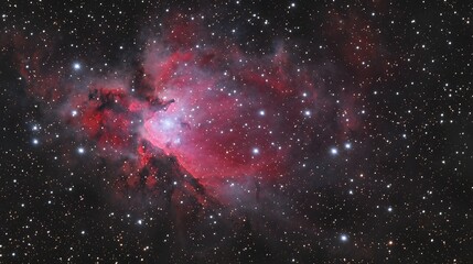 Crimson Nebula : Against the inky expanse, crimson hues swirl&mdash;a tempest of creation. The absence of blue and white intensifies the drama. Use this image for sci-fi book covers or as a visual 