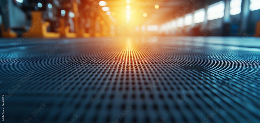 Poster close-up view of a textured industrial floor with warm lighting, highlighting patterns and depth in 