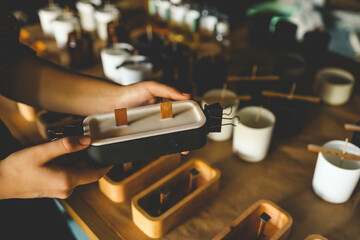 The process of making candles in the workshop