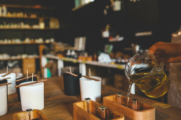 The process of making candles in the workshop