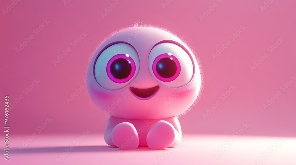 Poster adorable 3d character smiling and posing on pink background