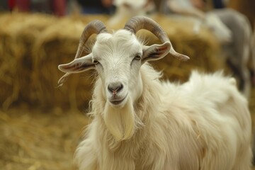 Fototapeta premium A goat investigating a new object or food source, its nose twitching as it explores with curiosity