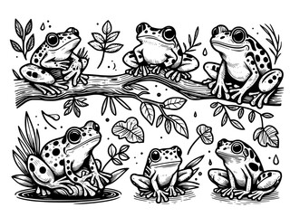 Fototapeta premium set of funny cartoon frogs