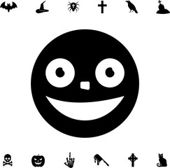 Fototapeta premium Horror and scary halloween faces silhouette icon. Halloween pumpkin, emoji and tattoo ghost smile spooky jack evil mouth eyes scary silhouette vector illustration