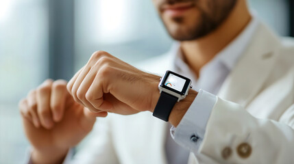 Businessman using smartwatch