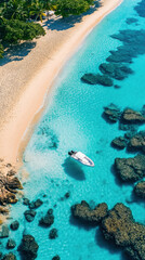 Obraz premium Small Clouds In The Sky Add To The Serene And Idyllic Island, Smartphone Wallpaper, Tropical Scene, Drone shot, Smartphone, Drone