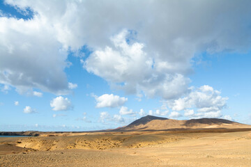 Landscape of volcanic desert in Los Ajaches National Park on Lanzarote, Canary Islands, Spain