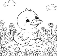 Duck Adventure Coloring Book Illustration Drawing