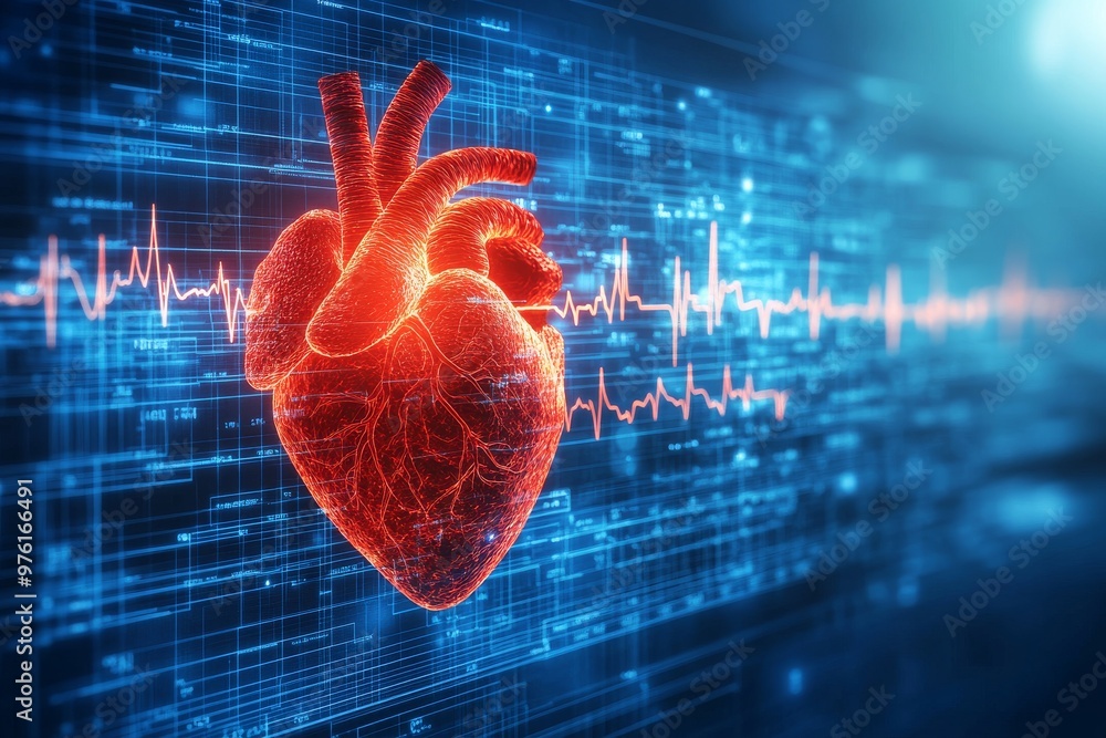 Aufkleber digital rendering of a glowing heart surrounded by medical data representing the intersection of tec