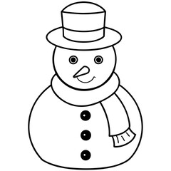 A classic snowman with a hat, scarf, and buttons, using simple shapes and lines vector