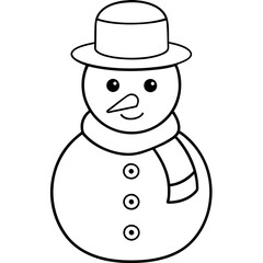 A classic snowman with a hat, scarf, and buttons, using simple shapes and lines vector