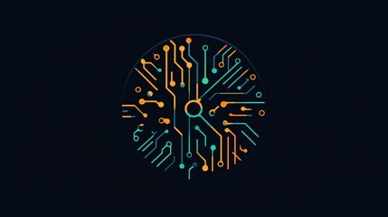 Abstract circuit board pattern in a circular shape against a dark background.