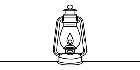 Abstract vintage kerosene lamp or lantern , continuous one line art hand drawing sketch © Vasyl Yurlov