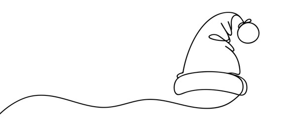 Santa Claus hat Continuous one line drawing. Christmas or New Year concept.