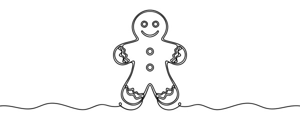 Christmas gingerbread man Continuous one line drawing on white background