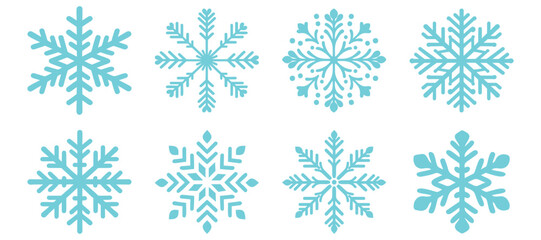 Set of Christmas snowflakes, colored on white background