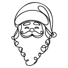 Santa Claus face. Continuous line portrait of Santa. One line Black white christmas sketch the head of Santa Claus. Happy new year