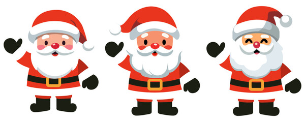 Set cartoon flat Smiling Santa standing. Vector illustration.
