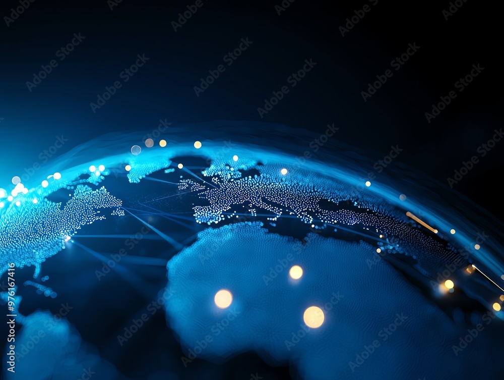 Aufkleber a captivating view of a digital globe highlighting continents and connections, symbolizing technolog
