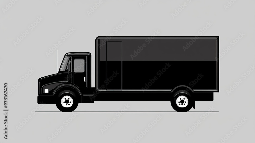 Wall mural black delivery truck transporting goods side view