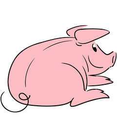 Cute smiling pig lying on the ground