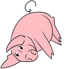 Cute smiling pig lying on the ground