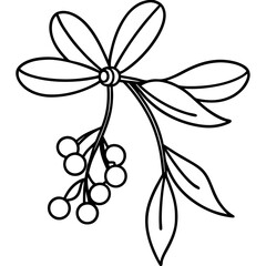A sprig of mistletoe with delicate leaves and berries, hanging from a bow vector