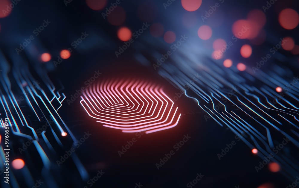 Aufkleber a close-up view of a digital fingerprint with vibrant colors, symbolizing security and biometric tec