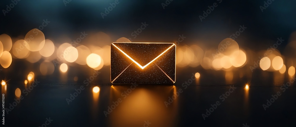 Poster a glowing envelope surrounded by soft bokeh lights, symbolizing communication and connection in a mo