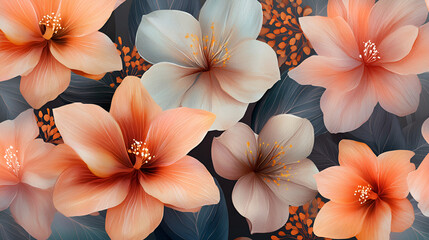 Elegant White and Orange Flowers with Delicate Petals in a Floral Arrangement, Creating a Harmonious Blend of Soft Pastel Colors in an Artistic Still Life Composition."