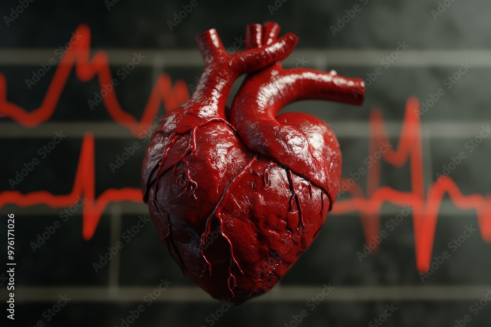 Aufkleber dark red heart with data lines and pulse overlay symbolizing cardiology heart health monitoring and 