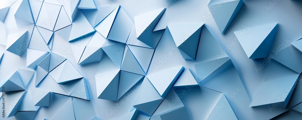 Poster abstract modern parametric blue triangular wall forming chaotic pattern