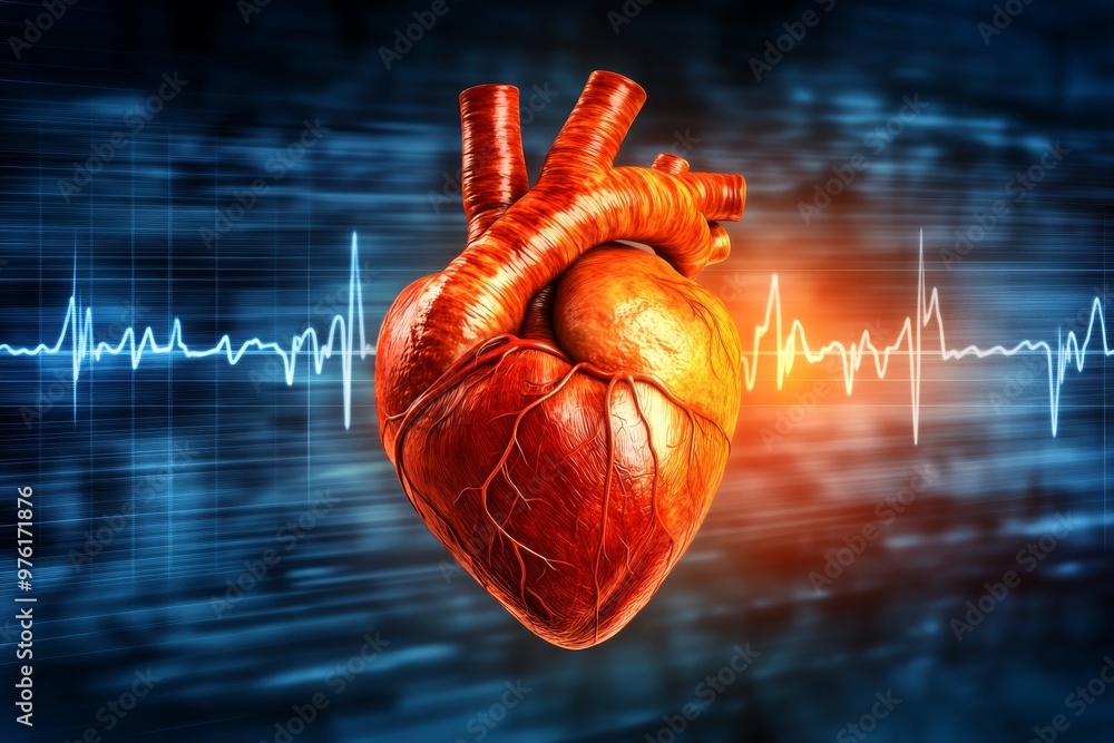 Aufkleber digital glowing heart with medical pulse data and futuristic interface symbolizing cardiology heart 