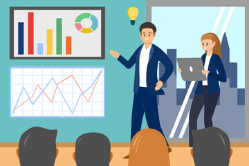Group of working people, businessman and businesswoman meeting in conference room or in office. Flat design people characters.vector